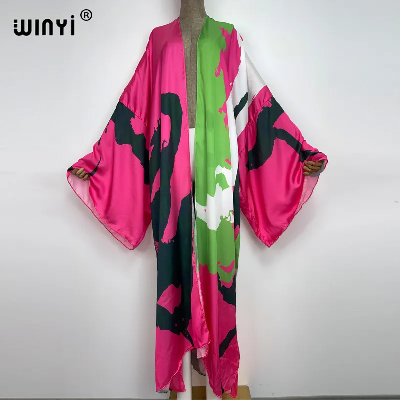 Casual jurken Winyi Summer Beach Wear Cover Up Lady Boho Cardigan Kleurrijke printen Elegante zijdeachtige en huidvriendelijke sexy vakantie Kimono 230203