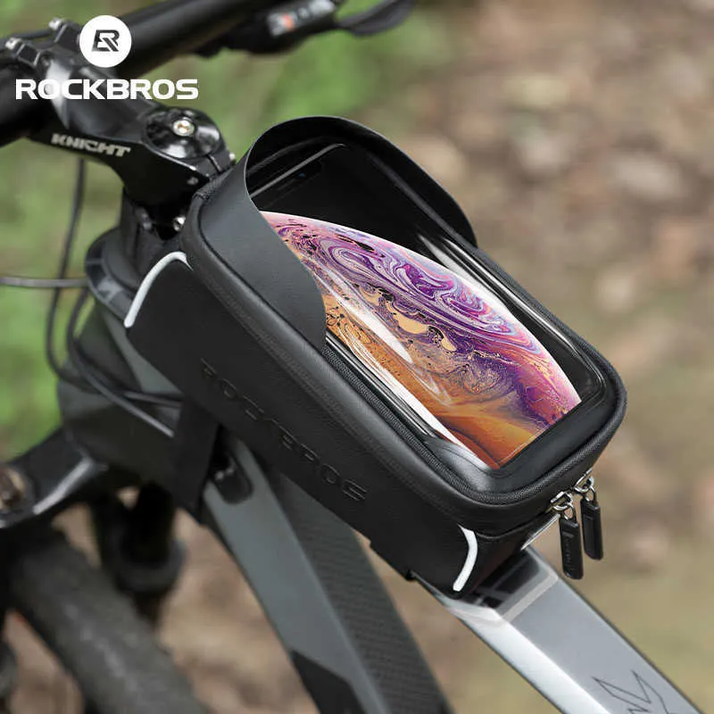 Sacoches ROCKBROS Tube de faisceau avant de vélo Sac de téléphone portable Conception monobloc TPU Écran tactile Équipement de cyclisme de vélo de route de montagne 0201