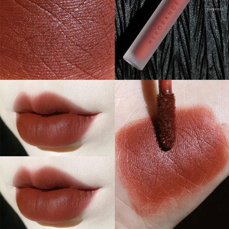 Lipgloss Matt Velvet Lippenstift 6 Farben wasserdichte feuchtigkeitsspendende lang anhaltende rote, nicht klebrige braune Tönung Frauen Kosmetik Kosmetik