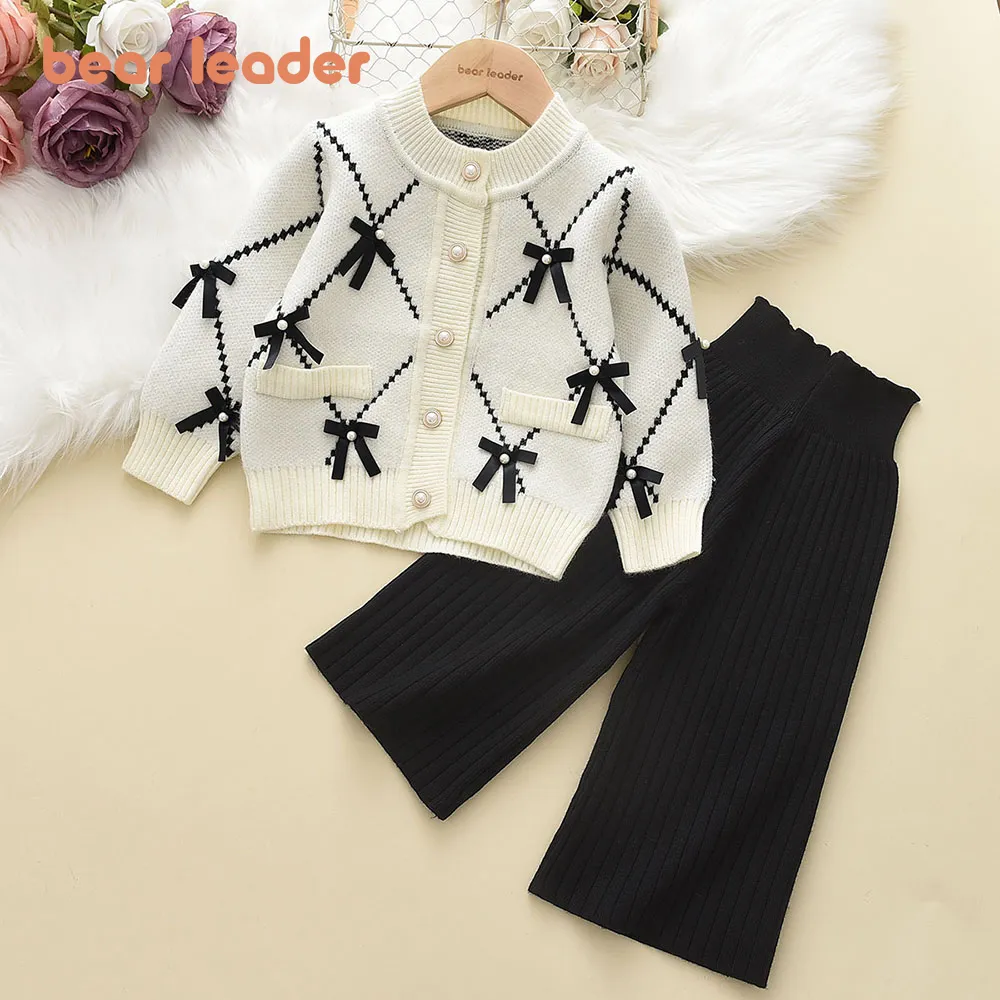 Clothing Sets Bear Leader Bow Baby Sweatshirt Pants 2pcs Set Children Knitting Outfit for 26Years Kids Tracksuit Winter Girls Clothes 230203