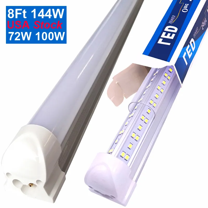 LED Tube 8FT V Shaped 4 Feet 8Feet T8 Integrated Tube Cooler Door Double Sides 4 Rows 144W Fluorescent Light Side MountUltra Brights Cold White Shop Lights USASTAR