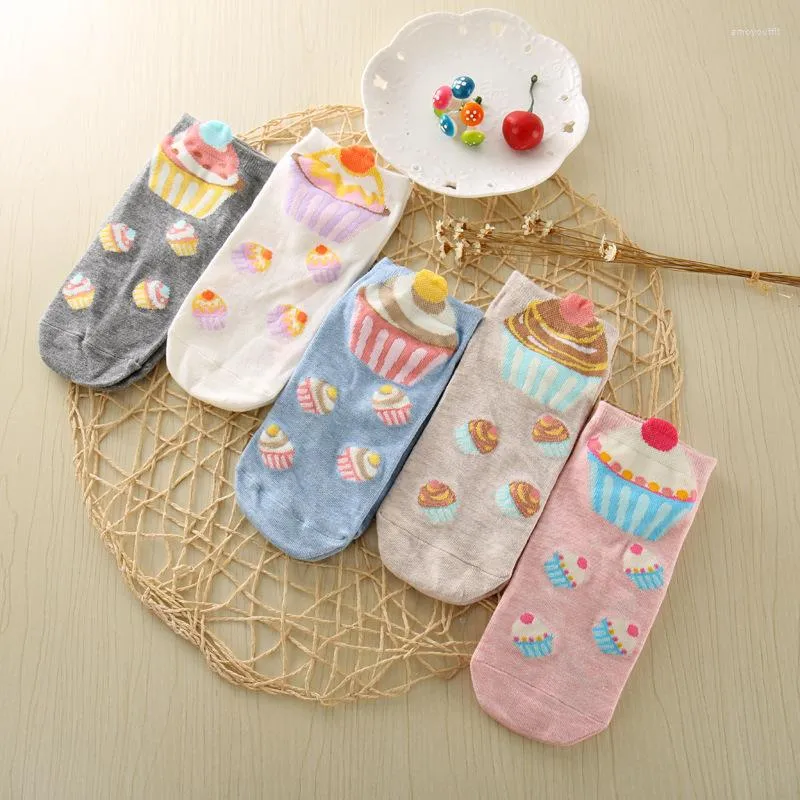 Frauen Socken 5 Paare/los Baumwolle Set Nette Kuchen Kawaii Frühling Winter Kurze Casual Für Gril Koreanischen Stil Größe 34-40