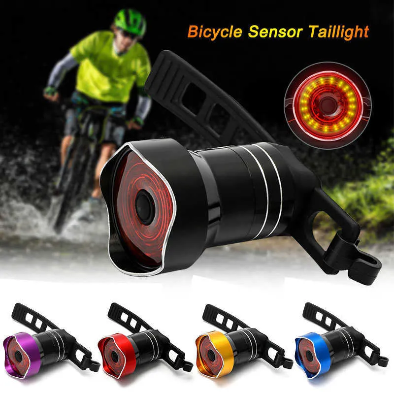 Lights Smart Sensor Taillight USB Rechargeable Cycling Warning Lamp MTB Bike Seatpost 6 Modes Bicycle Light 0202