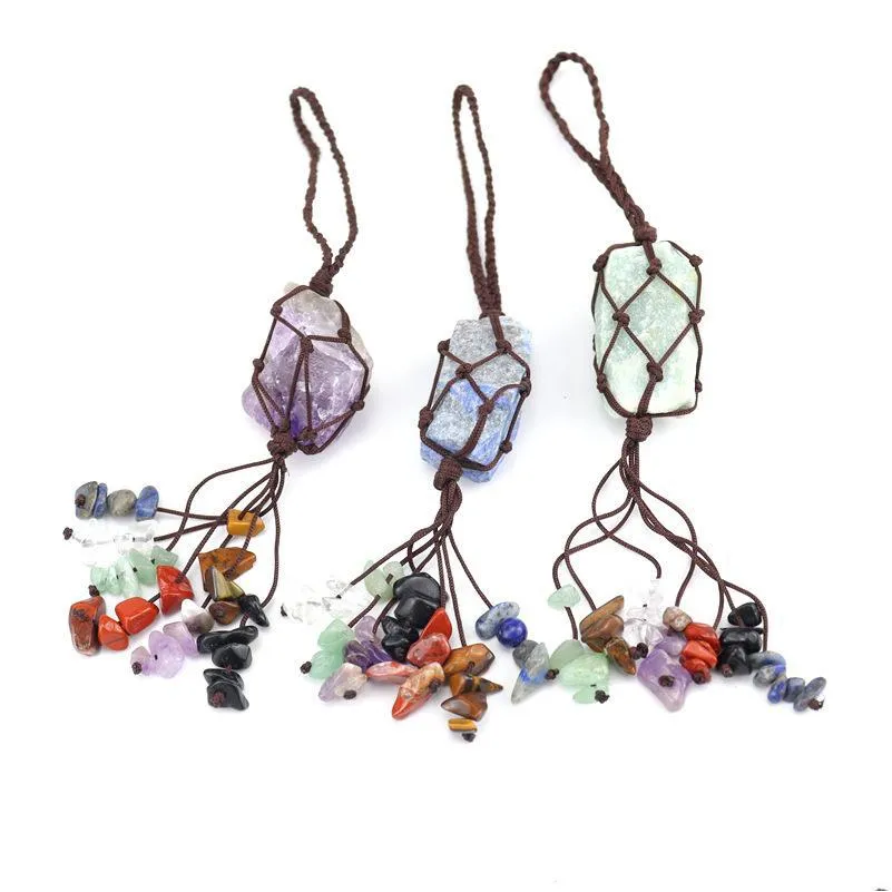 Charms Fashion Handwoven Natural Stone 7 Chakras Crystal Rough Tassel Hang Pendants автомобиль задний визит зеркал подвесной сумка Del Dhgarden Dhjq1