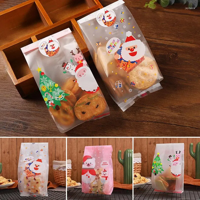 Decoraciones navideñas, 50 Uds., bolsas de regalo de plástico, galletas, dulces, galletas, bolsa de embalaje, decoración, Navidad 2023, árbol de Navidad de Papá Noel