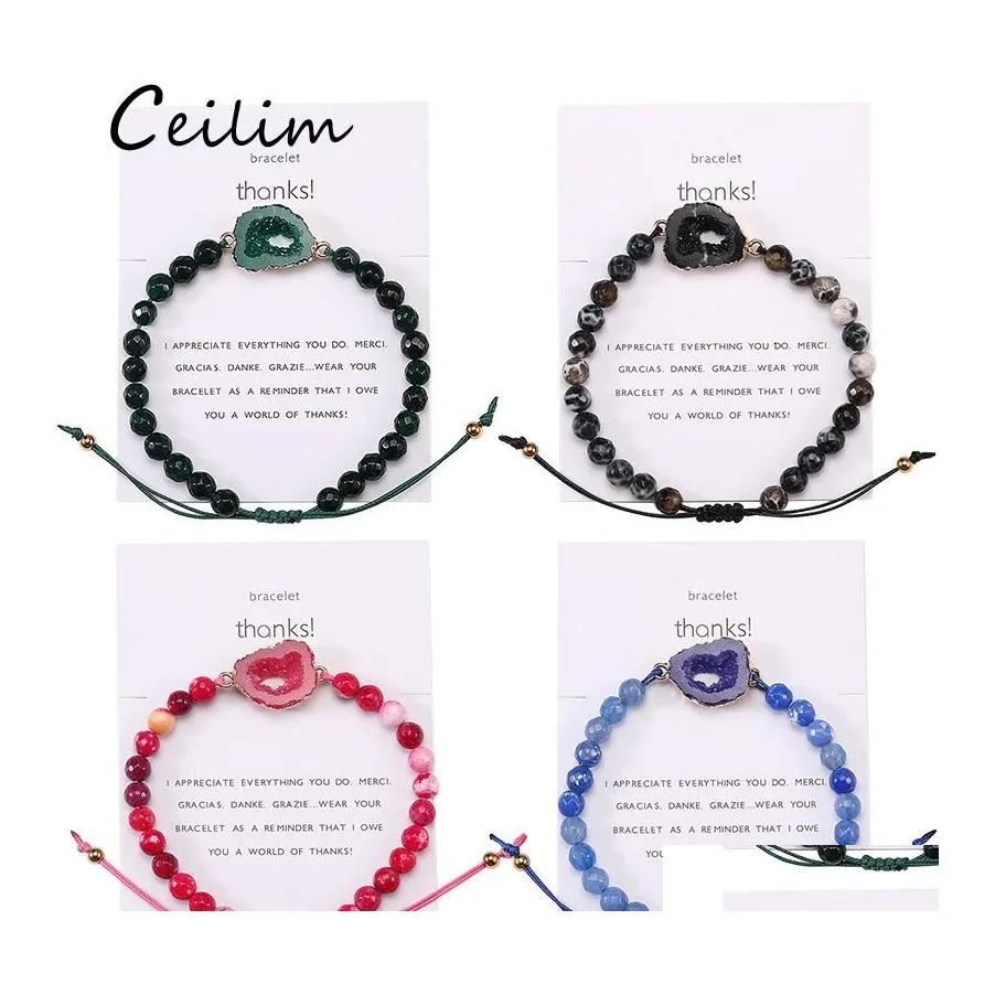 Fios de mi￧angas de moda de pedra natural bracelete de contas para mulheres resina druzy charme pulseiras com carteira de corda de corda artesanal otojd