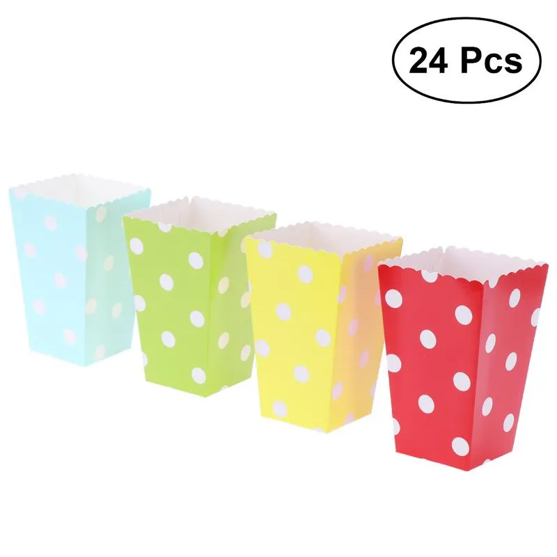 Presentförpackning 24st popcorn lådor hållare containrar kartonger polka godispapperspåsar för biograf bröllop födelsedag karnevalgift