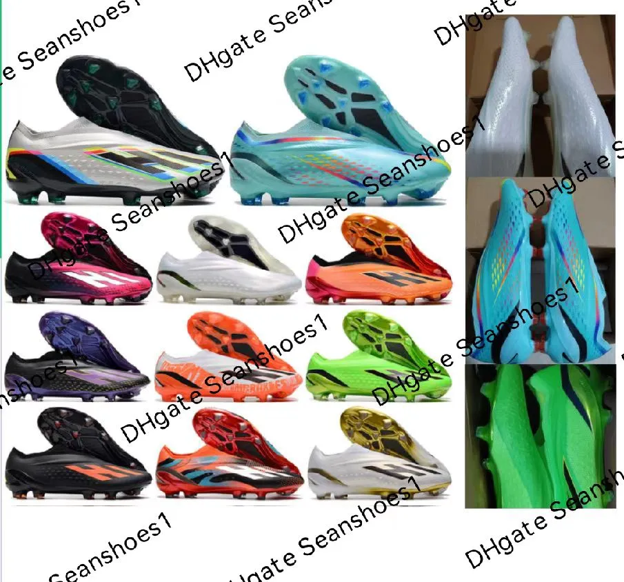 Presentpåse Mens Soccer Boots Football Shoes Trainers Soccer Cleats Pink Orange Black White Green Blue Electroplate Ankle Knit X Speedportal Laceless FG Size Us 6.5-11
