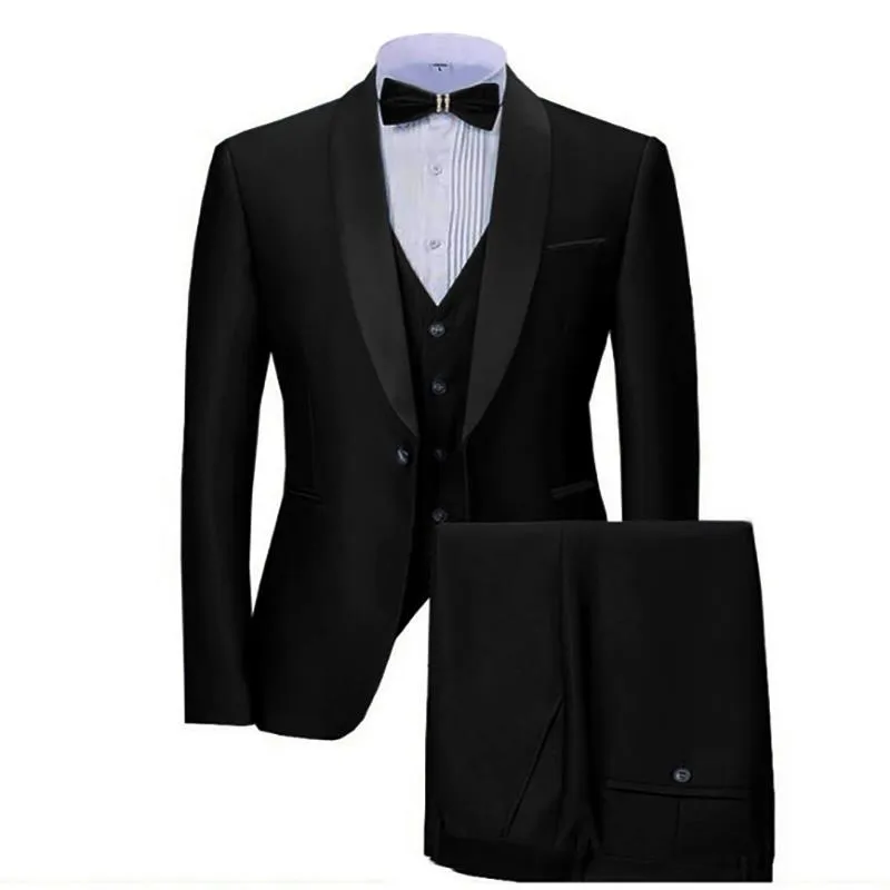 Men's Suits & Blazers 2023 Navy Blue Mens 3 Pieces Formal Business Blazer Tuxedos Shawl Lapel For Wedding Groom Man ( Jacket Vest Pants)