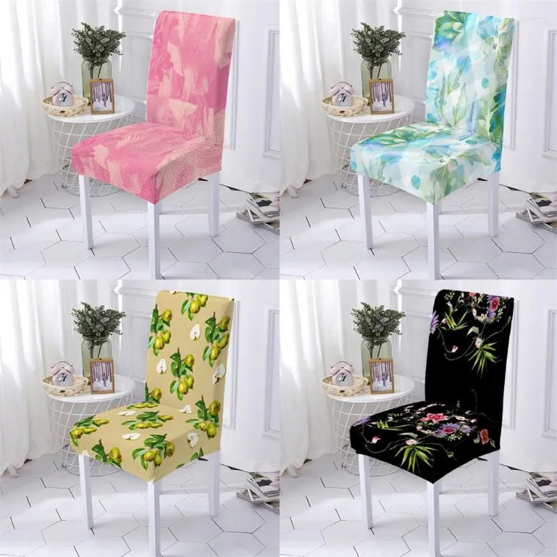 Housses de chaise Style à rayures végétales pour chaises de salle à manger housse de Gamer motif fleurs siège noir Stuhlbezug