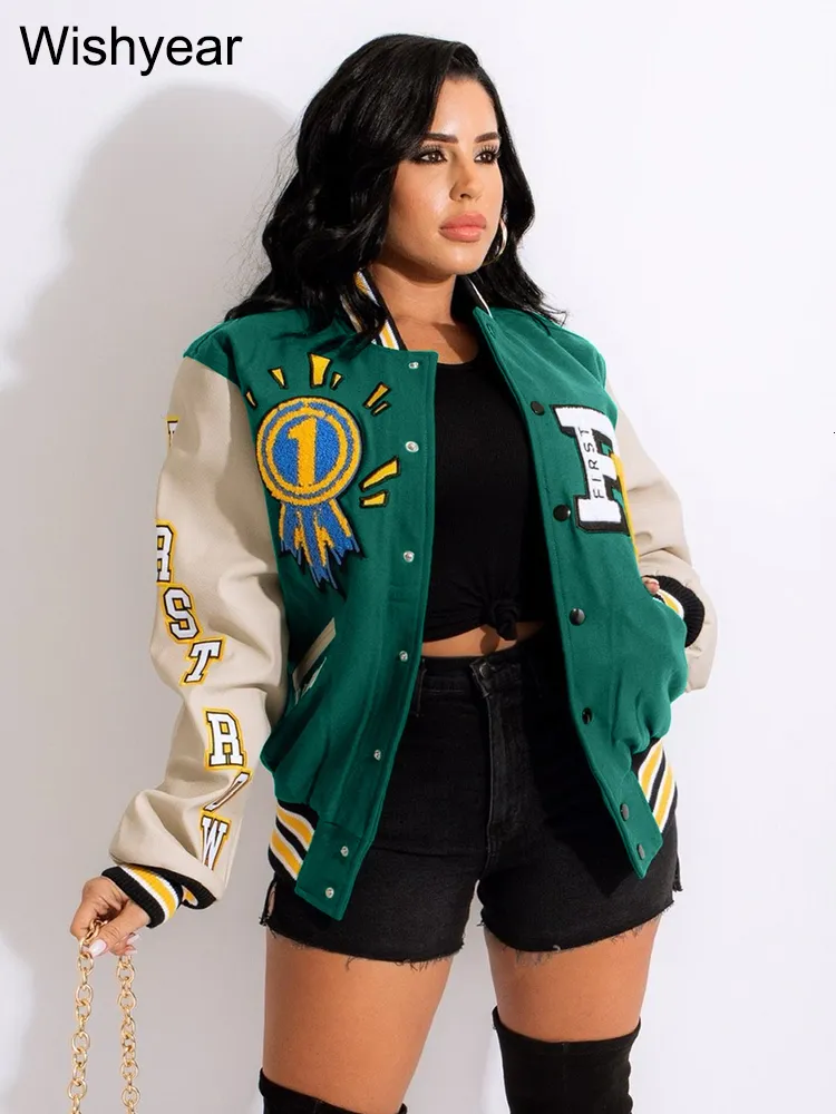 Mulheres Jaquetas Chic Racing Bomber Patchwork Casaco Varsity Baseball Letterman Roupas de Inverno Mulheres Cortadas Cyber ​​Y2K Streetwear Atacado 230203