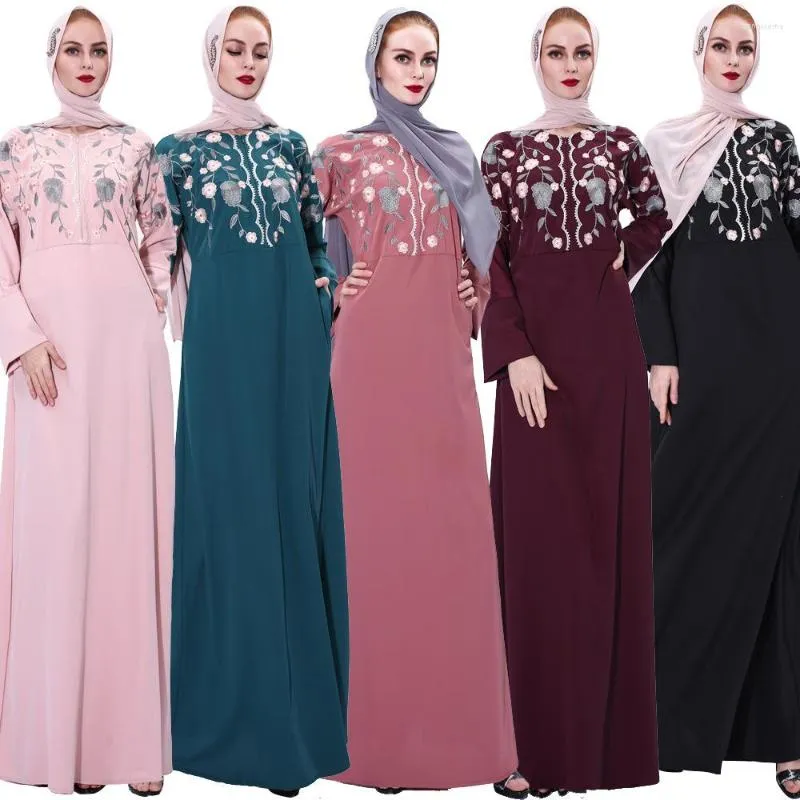 Etnik Giyim Robe Femme Musulmane Müslüman Elbise Retro Ön fermuar Moda Elbise Dubai Abaya Türkiye 2023 Ramazan İşlemeli