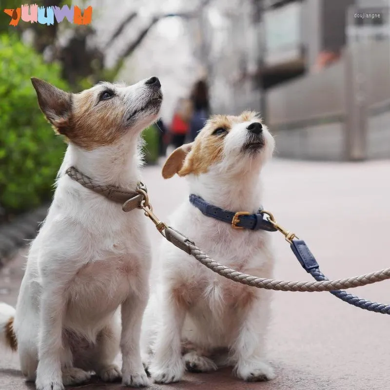 Dog Collars Leash CollarセットPUレザー織り調整可能なハーネスミディアムラージペットの猫アイテム