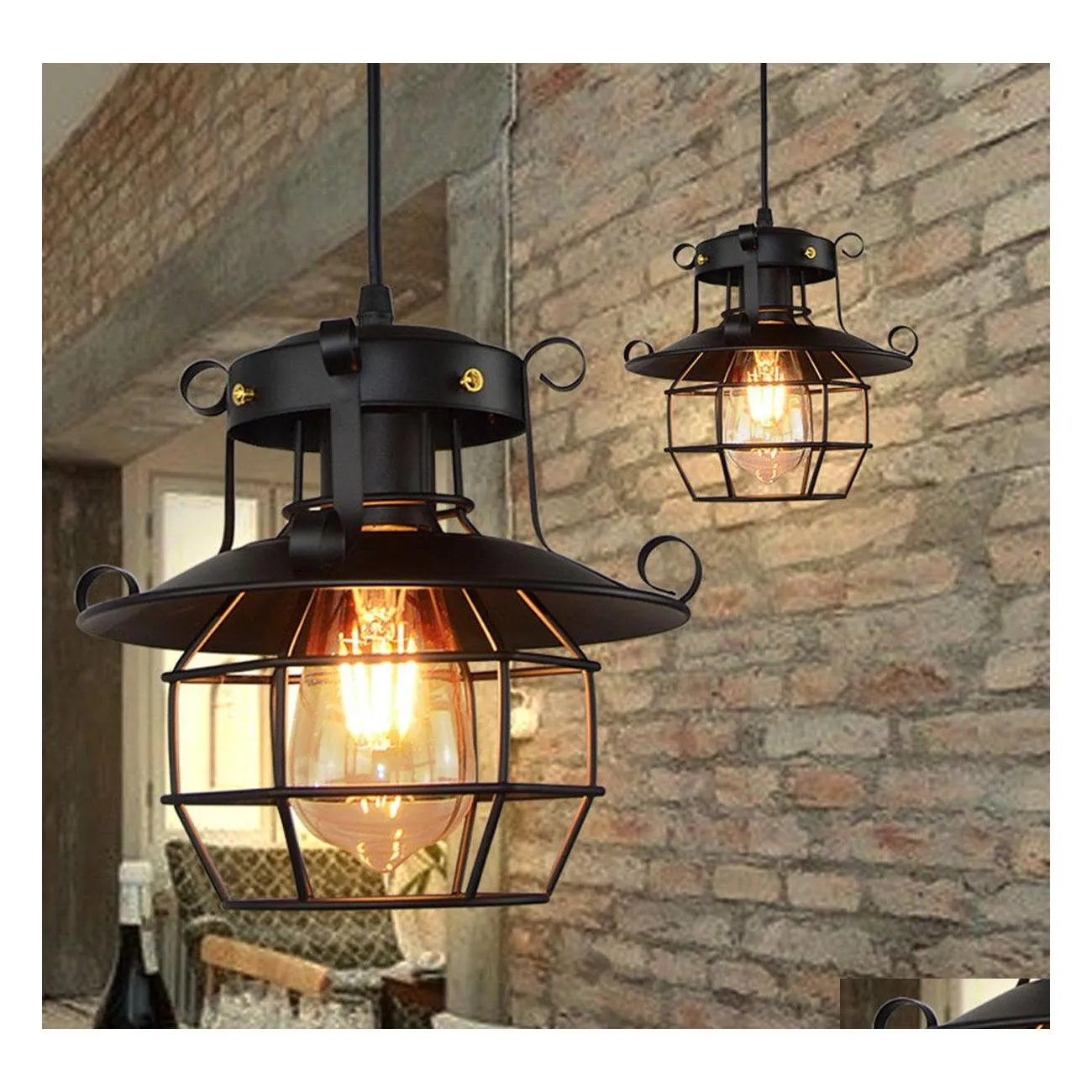 Lampade a sospensione Lampada industriale in metallo leggero vintage Lampadario a soffitto Lampadari Gabbia Edison Nordic Retro Loft Decorazione domestica Drop Del Dhqsy