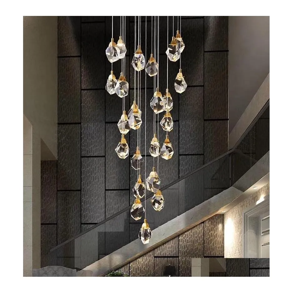 H￤ngslampor LED -ljuskronor ljus postmodern atmosf￤r lyxig kristall duplex byggnad lobby spiral droppleverans belysning inomhus dhfwj