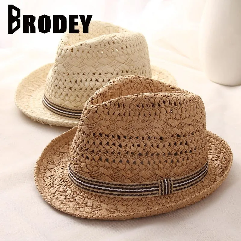 Chapeaux à large bord femmes paille chapeau de soleil été doux rétro enfant filles plage Parent-enfant Panama Chapeu Feminino Fedoras