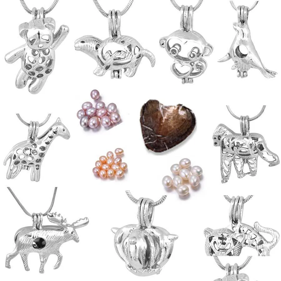 Pendentif Colliers Vente Nouveau Style Perle Cage Chien De Mer/Singe/Girafe/Tigre/Chimpanzé/Cerf Forme Animale Bijoux De Mode Collieraddoys Dhosl