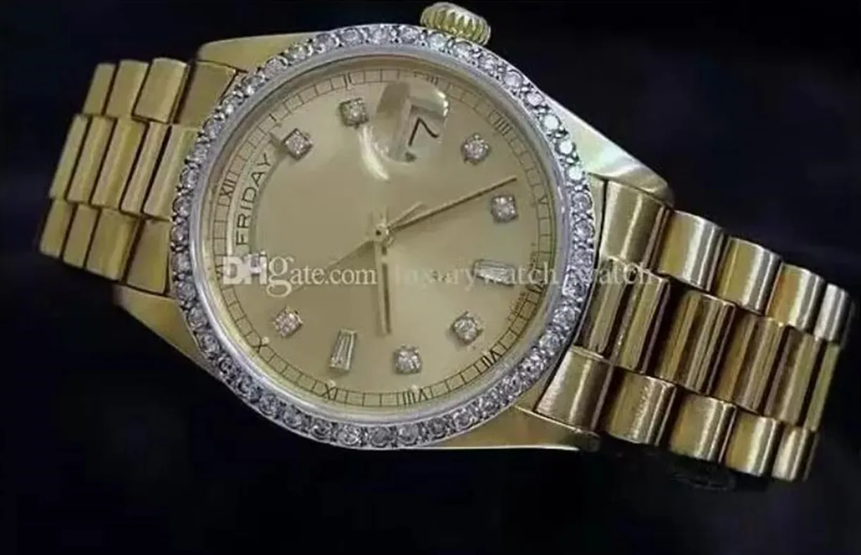 Avec boîte d'origine Montres de mode de luxe en or jaune 18 carats avec cadran en diamant lunette 18038 montre automatique montre pour homme femme montre-bracelet 2023