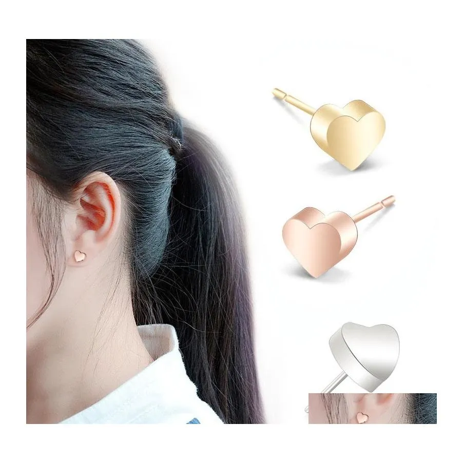 Stud Heart Stainless Steel Earrings Minimalist Small Love Cute Korean Style For Lady Women Bridesmaid Gift Drop Delivery Jewelry Otk1X