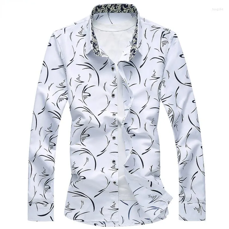 Men's Casual Shirts Men's Shirt Large Size Business Leisure Print Long Sleeve Slim Male Brand 5XL 6XL 7XL