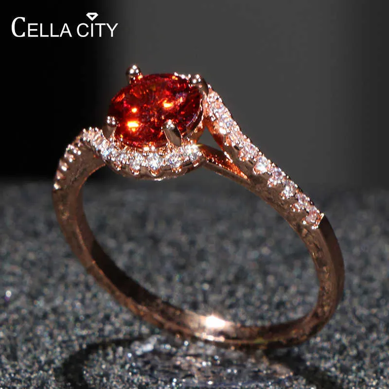 Solitaire Ring Cellity redonda pedras preciosas para mulheres rubi zircão prata 925 jóias cor de ouro rosa cor da moda no engajamento feminino atacado Y2302