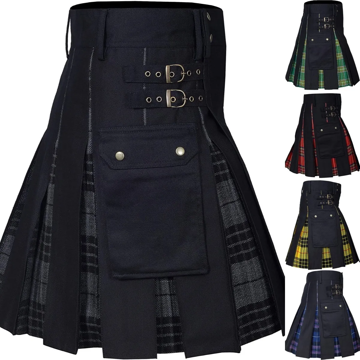 Jupes Kilts pour hommes utilitaires 100% coton Jeans hybride boîte moderne plissée Tartan jupe en jean traditionnelle pour hommes 230202