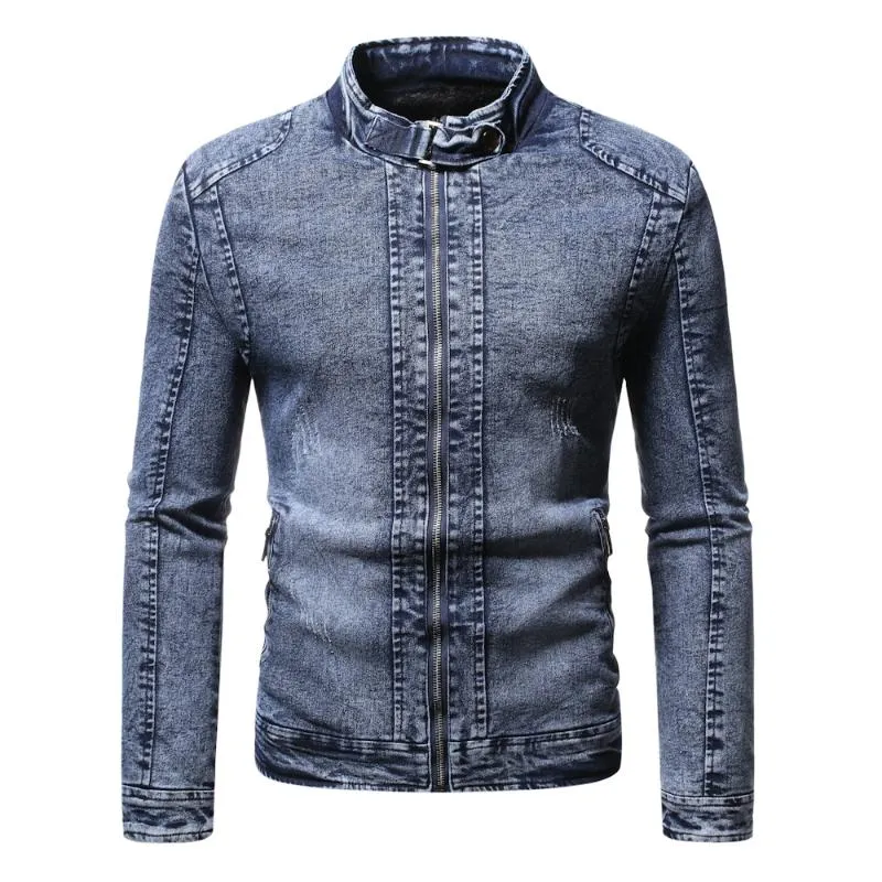 Vestes pour hommes 2023 automne hiver haute qualité couleur unie col montant fermeture éclair mince décontracté à manches longues polaire Denim veste