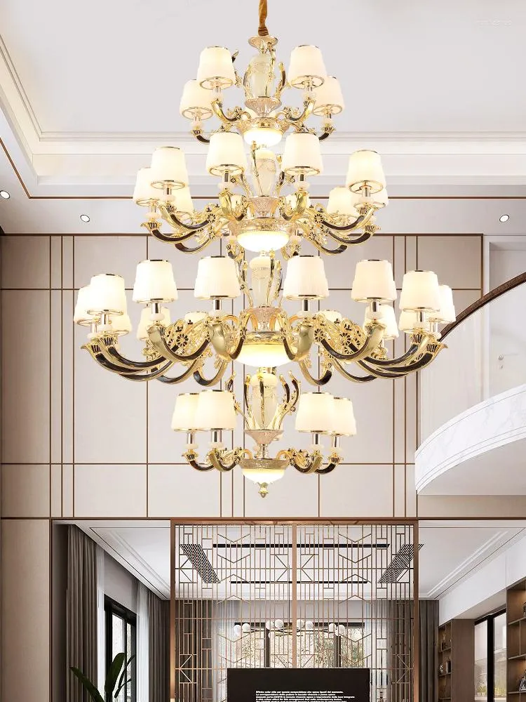 Chandeliers Zinc Alloy LED Chandelier Lighting European Luxury Duplex Apartment El Big Fixtures Lobby Villa Jade Creative Hanging Lamp