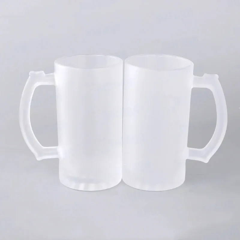 wholesale 16oz Sublimation glasses Mug with handle clear frosted Wine Glasses Heat Transfer Printing Frosted cup Transparent Glass Cup 001