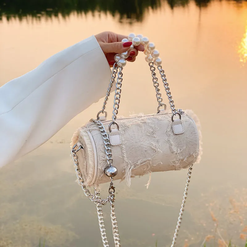 Evening Bags MBTI Elegant Tassel Women Shoulder Bag Beading Chains Top Handle Fashion Ladies Concise Bucket Bolso Mujer 230203