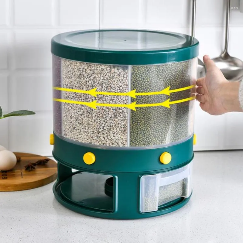Bottiglie di stoccaggio Griglia rotante Dispenser di riso Sigillato Cereali Secchio separato Contenitore di misurazione Cereali da cucina Organizzatore di alimenti