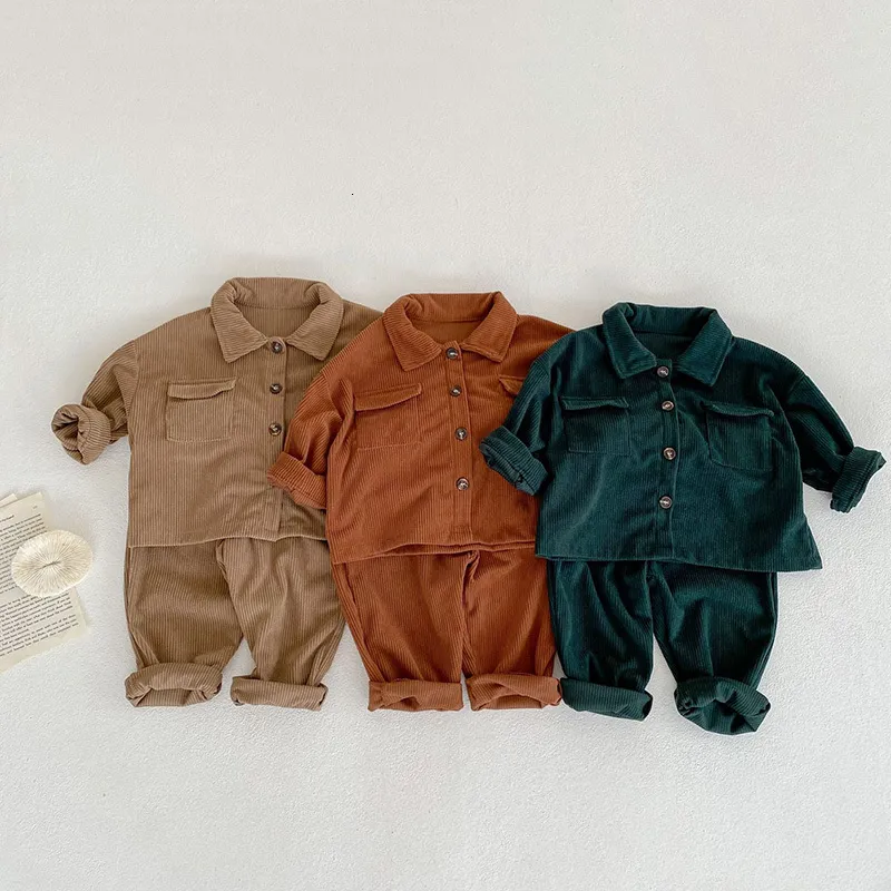 Kläderuppsättningar Milancel Kids Set Corduroy Coat and Pants 2st Boys Suits Casual Girls Clothes 230203