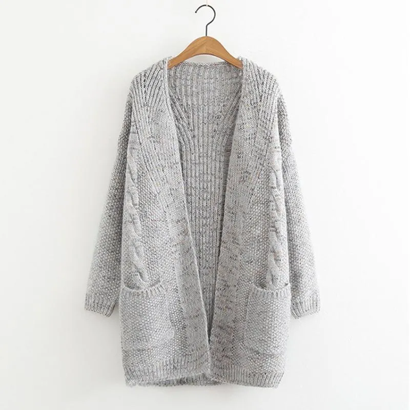 Women's Jackets Autumn And Winter Warm Thickening Furry Variegated Knitted Sweater Cardigan Open Front Jumper Sweaters With Pocket Tops