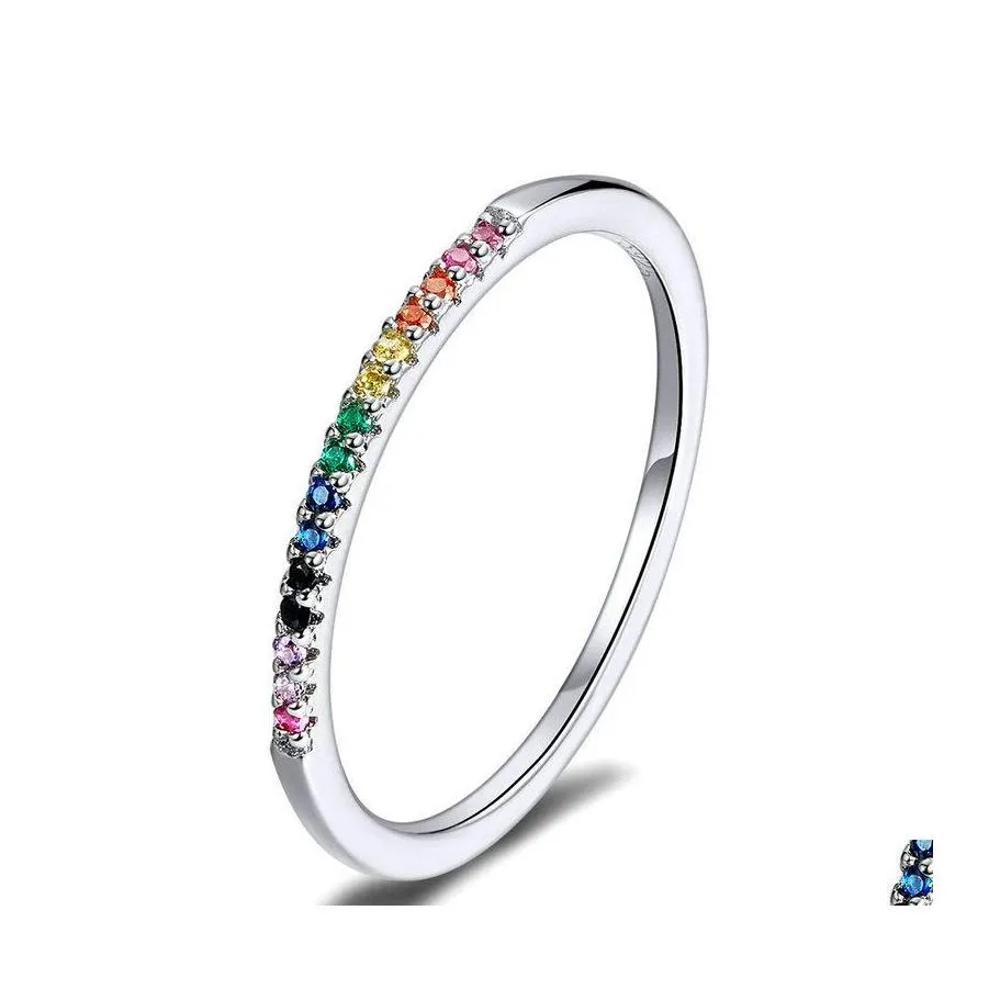 サイドストーン付きColorf zircon 925 SterlingSier Ringsシングルスタッキングファインリング