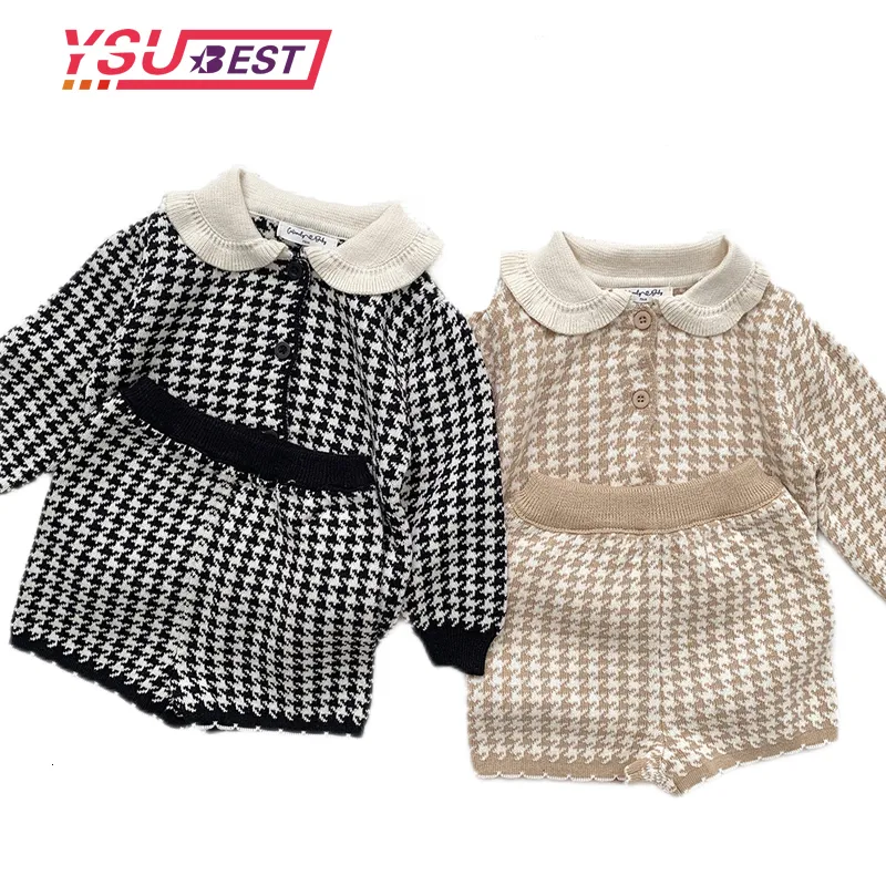 Kläder sätter Autumn Winter Girl Knitting tröja set 2st Infant Baby Suit Warm Boy Born Clothes 04 Years 230203