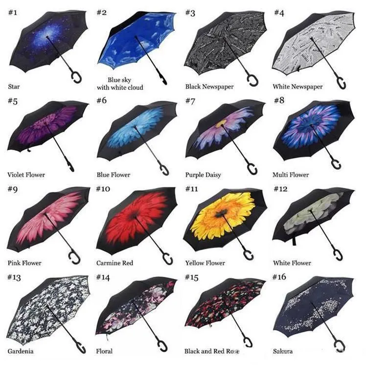 latest high quality and low price windproof anti-umbrella folding double-layer inverted umbrella self-reversing rainproof C-type hook hand