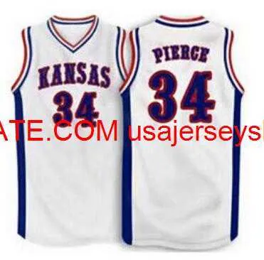 Homens para jovens personalizados Vintage #34 Paul Pierce Kansas Jay Jersey Size S-4xl 5xl ou personalizado qualquer nome ou n￺mero Jersey