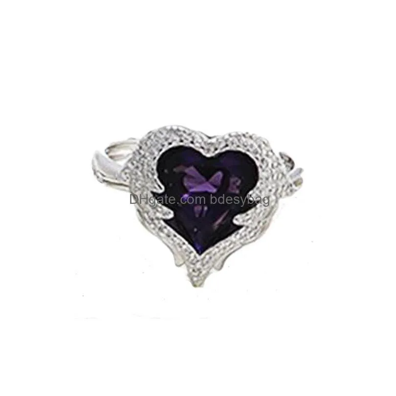 Anello solitario Gioielli di moda 925 Sterling Sier Gemma cuore Zircone Ala d'angelo Per le donne Amore Desiderio Drop Delivery Dhfxy