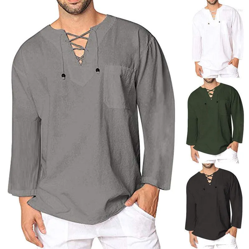 T-shirts pour hommes Hommes Baggy T-shirt décontracté Coton Lin Tee Hippie Tops à manches longues