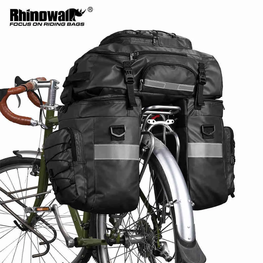 Panniers S Rhinowalk Bicycle Waterproof 65L Pannier 3 i 1 cykel baksätspåse stor kapacitet cykling bagage sadel ryggsäck 0201