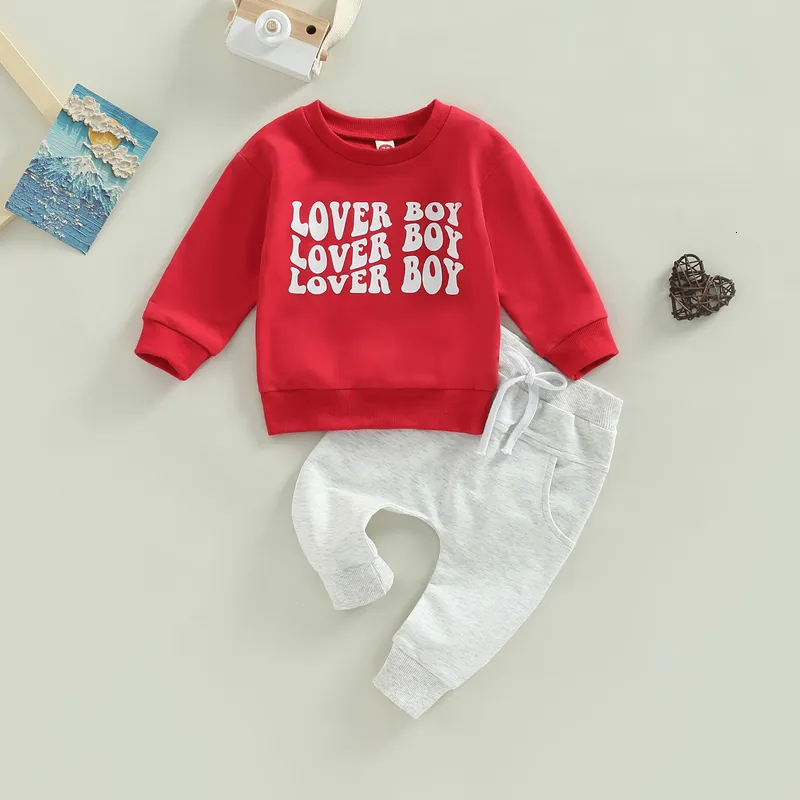 Ensembles de vêtements 1031 Lioraitiin 03 ans enfant en bas âge bébé garçon fille 2 pièces ensemble de vêtements Saint Valentin amant à manches longues haut rouge pantalon solide 230203