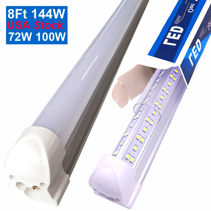 Tube LED T8 intégré en forme de V 2400MM 4 5 6 8 pieds Lampe fluorescente 8Ft 4Ft Tubes de lumière LED Refroidisseur d'éclairage de porte Ultra Bright Daylight 6500K Shop Lights Crestech168