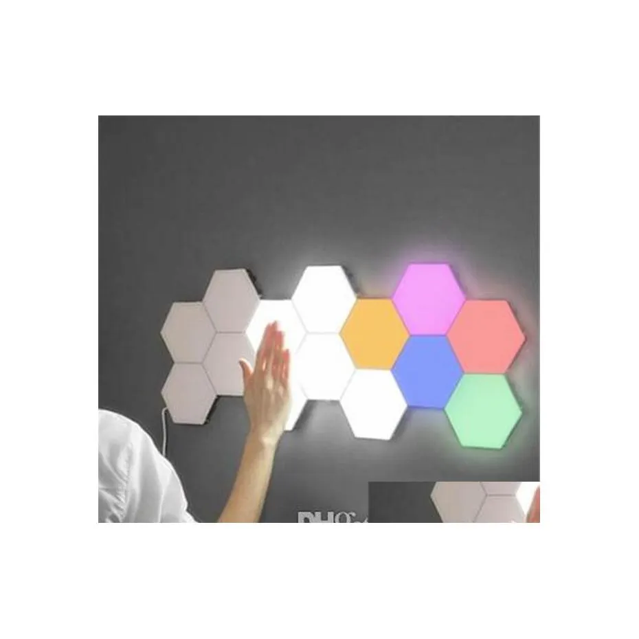 Veilleuses Led Douyin Lampe à Induction Quantique Lumière de Fond en Option Six Mur Décoratif Restaurant Honeycomb Télécommande Dro Dhnut