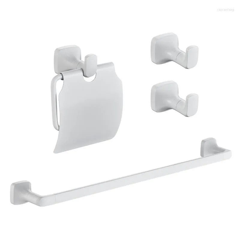 Badtillbehör set vitt badrum rostfritt stål 304 väggmonterad enkelhanddukbar pappershållare med täckning 2 -delad mantel krok