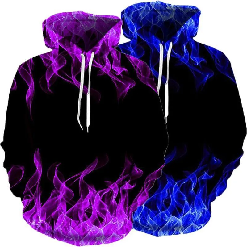 Mens Hoodies Sweatshirts Colorful Flame 3D Print Sweatshirt Menwomen Hooded Autumn and Winter Coat Clothing Funny Jacket Black Par 230203