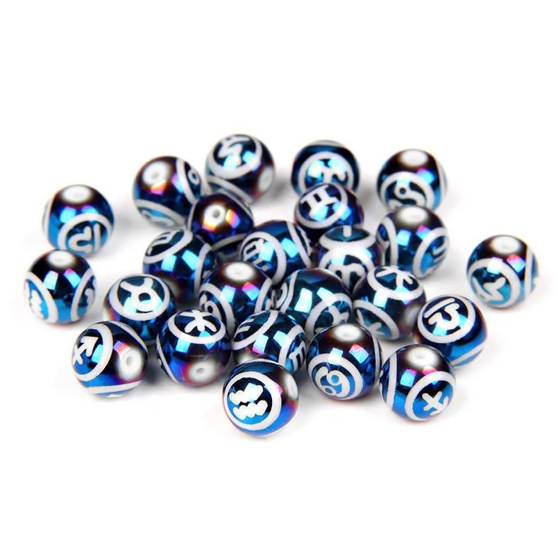 Acryl Plastic Lucite Blue Glass Constellation Plastic Bead Losse Spacer 10 mm Ronde kralen De Zodiac Charm voor sieraden Ma Dhgarden DHKB7