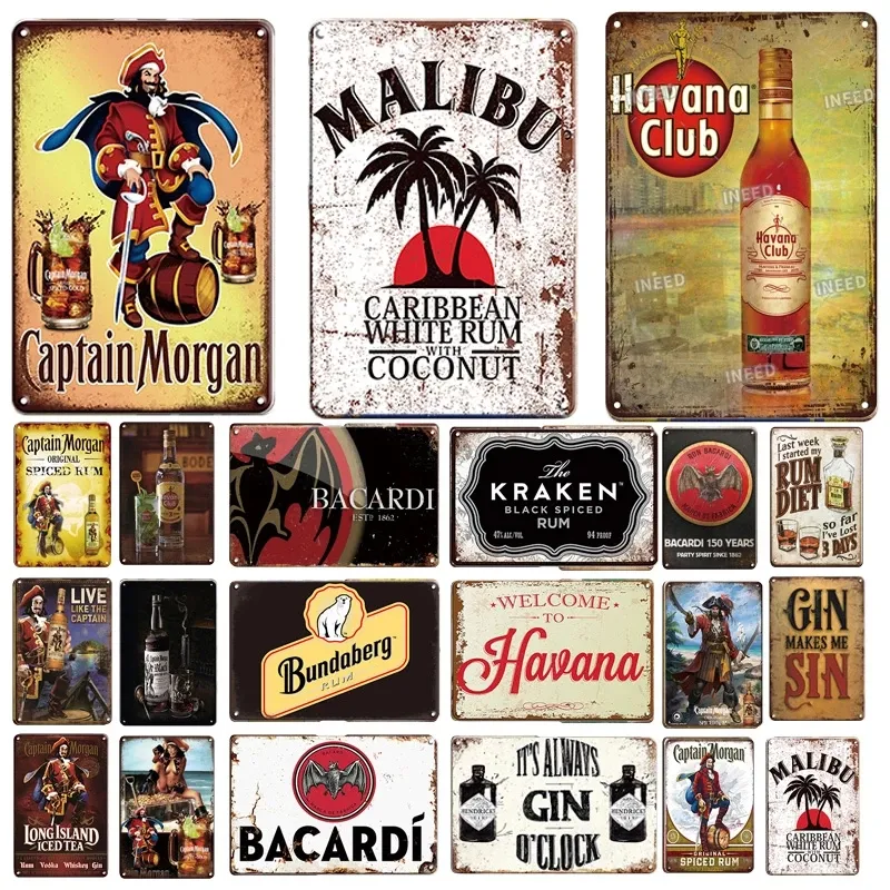 Vintage Metal Tin Sign Plate Rum Rum Brand Metal Sign Signals Captain Morgan Plaque Retro Assiette pour Bar Pub Club Man Cave Wall Decor 30x20cm W01