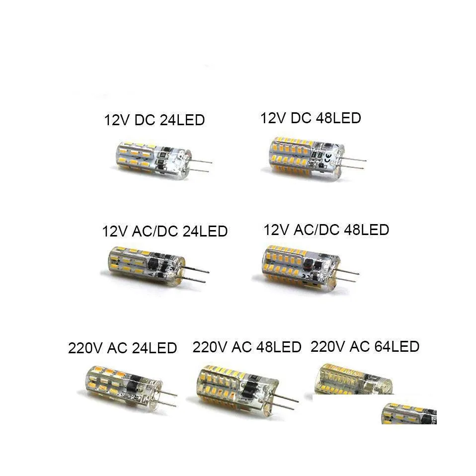 LED -gl￶dlampor G4 BB Mini Corn DC12V AC/DC12V 220V 24LED/48LED/64LED Cold/Warm White 1W kan ers￤tta 10W Halogen Drop Leverans Lights Light Dhoga