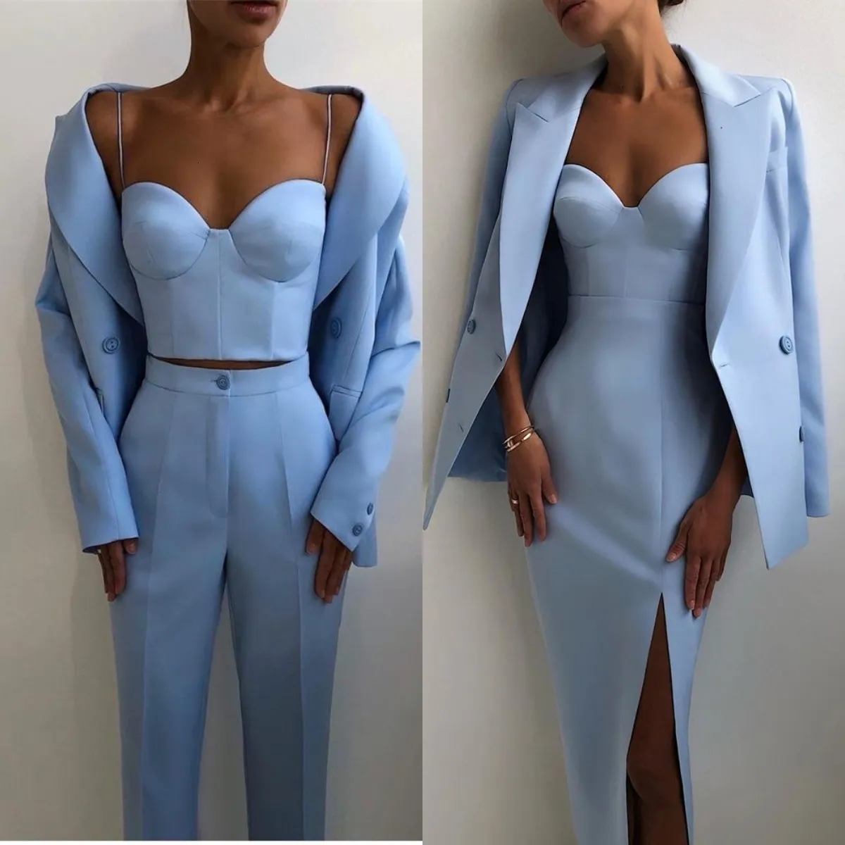 Kvinnor Tvåbitar byxor 3 stycken Fashion Women Suits Peaked Lapel Double Breasted Jacket Formell Corset Blazer Daily Wedding Prom Party Wear 230202