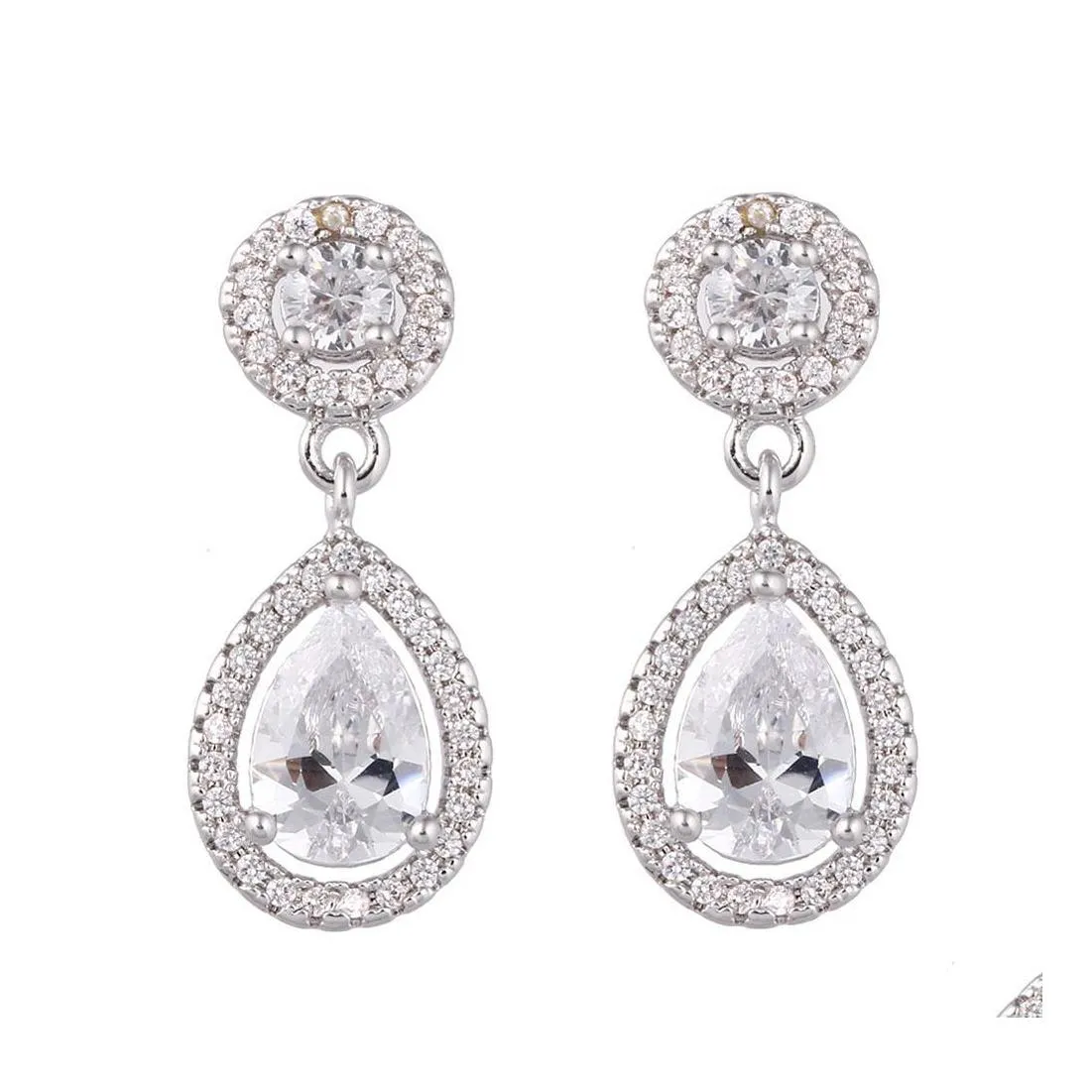 Stud Marque Sier Or Cubique Zircon De Mariée Fiançailles Waterdrop Cz Boucles D'oreilles Pour Femmes Bijoux De Mariage Cadeau En Gros Drop Livraison Otb5X